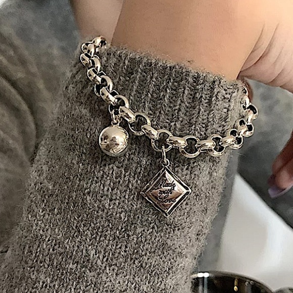 Sterling Silver Made with Love Bracelet Chain Link Ball Charm - Picture 5 of 12